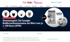 De'Longhi Kaffeevollautomat Gewinnspiel, for me Gewinnspiel