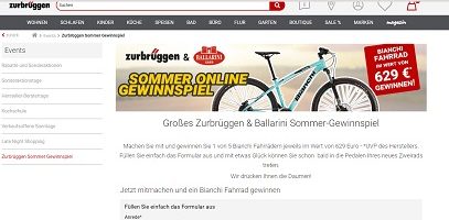 Bianchi Fahrrad Gewinnspiel, Zurbrüggen Gewinnspiel