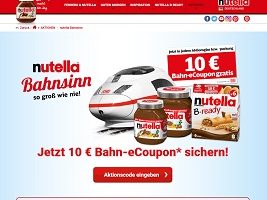 www.nutella.de/bahnsinn, Nutella Code eingeben, Nutella Gewinnspiel