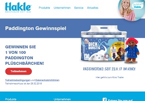 Paddington Plüschbär Gewinnspiel, Hakle Gewinnspiel