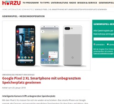 Gooogle Pixel 2 XL Gwinnspiel, Hörzu Gewinnspiel