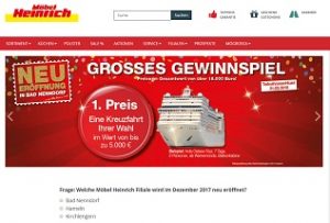 5000 Euro Kreuzfahrt Gewinnspiel, Möbel Heinrich Gewinnspiel