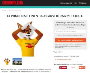 Schwäbisch Hall Bausparvertrag Gewinnspiel, Cosmopolitan Gewinnspiel