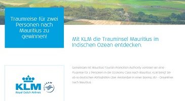 Mauritius Flug Gewinnspiel, KLM Gewinnspiel