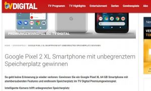 Google Pixel 2 XL Smartphone Gewinnspiel, TV Digital Gewinnspiel