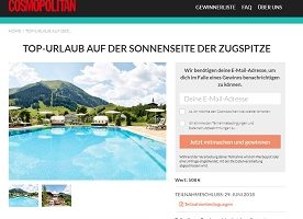 Zugspitze Urlaub Gewinnspiel, Cosmopolitan Gewinnspiel