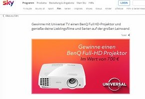 BenQ Full HD Projektor Gewinnspiel, Sky Gewinnspiel