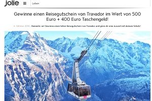 Travador Reisegutschein Gewinnspiel, Jolie Gewinnspiel