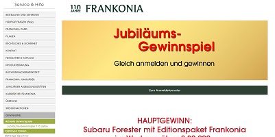 Frankonia Jubiläums-Gewinnspiel, Frankonia Gewinnspiel