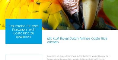 Costa Rica Flug Gewinnspiel, KLM Gewinnspiel