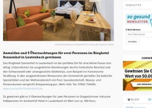 Schwarzwald Urlaub Gewinnspiel, so gesund Gewinnspiel