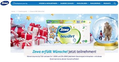 Zewa Code eingeben, Zewa Gewinnspiel