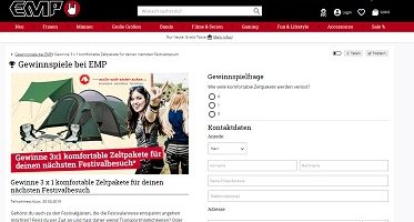 Zelt-Paket Gewinnspiel, EMP Gewinnspiel