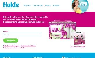 Dick und Durstig Code eingeben, Hakle Code eingeben, Hakle Gewinnspiel