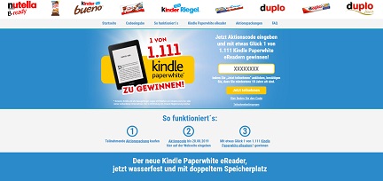 www.ferrero-ereader.de, Ferrero Gewinnspiel