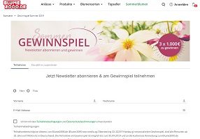 Blume2000 Bargeld Gewinnspiel, Blume2000 Gewinnspiel