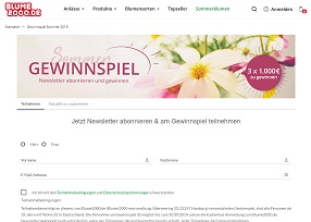 Blume2000 Bargeld Gewinnspiel, Blume2000 Gewinnspiel