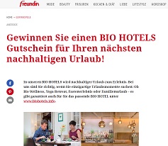 Bio Hotels Gutschein Gewinnspiel, Freundin Gewinnspiel