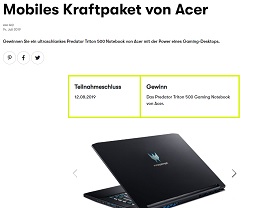 Acer Notebook Gewinnspiel, GQ Gewinnspiel