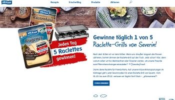 www.milram.de/raclette, Milram Code eingeben, Milram Gewinnspiel