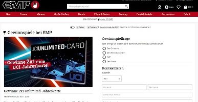 UCI Jahreskarte Gewinnspiel, EMP Gewinnspiel