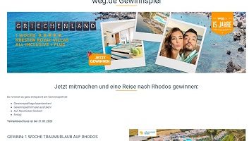 Rhodos Reise Gewinnspiel, weg.de Gewinnspiel