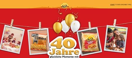 McCain Code eingeben Gewinnspiel, www.40jahre.mccain.de, McCain Gewinnspiel