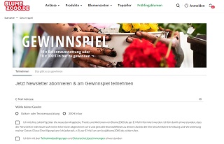 Blume2000 Bargeld Gewinnspiel, Blume2000 Gewinnspiel