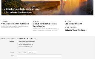 Island Reise Gewinnspiel, Subaru Gewinnspiel