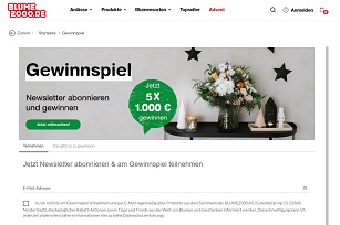 Blume2000 Bargeld Gewinnspiel, Blume2000 Gewinnspiel