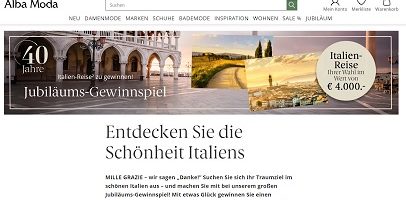 Alba Moda Bargeld Gewinnspiel, Alba Moda Gewinnspiel