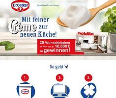 www.oetker.de/genuss-wunschkueche, Creme Frauche Code eingeben, Dr. Oetker Gewinnspiel