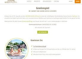 Familienurlaub Gewinnspiel, Ahorn Hotels Gewinnspiel